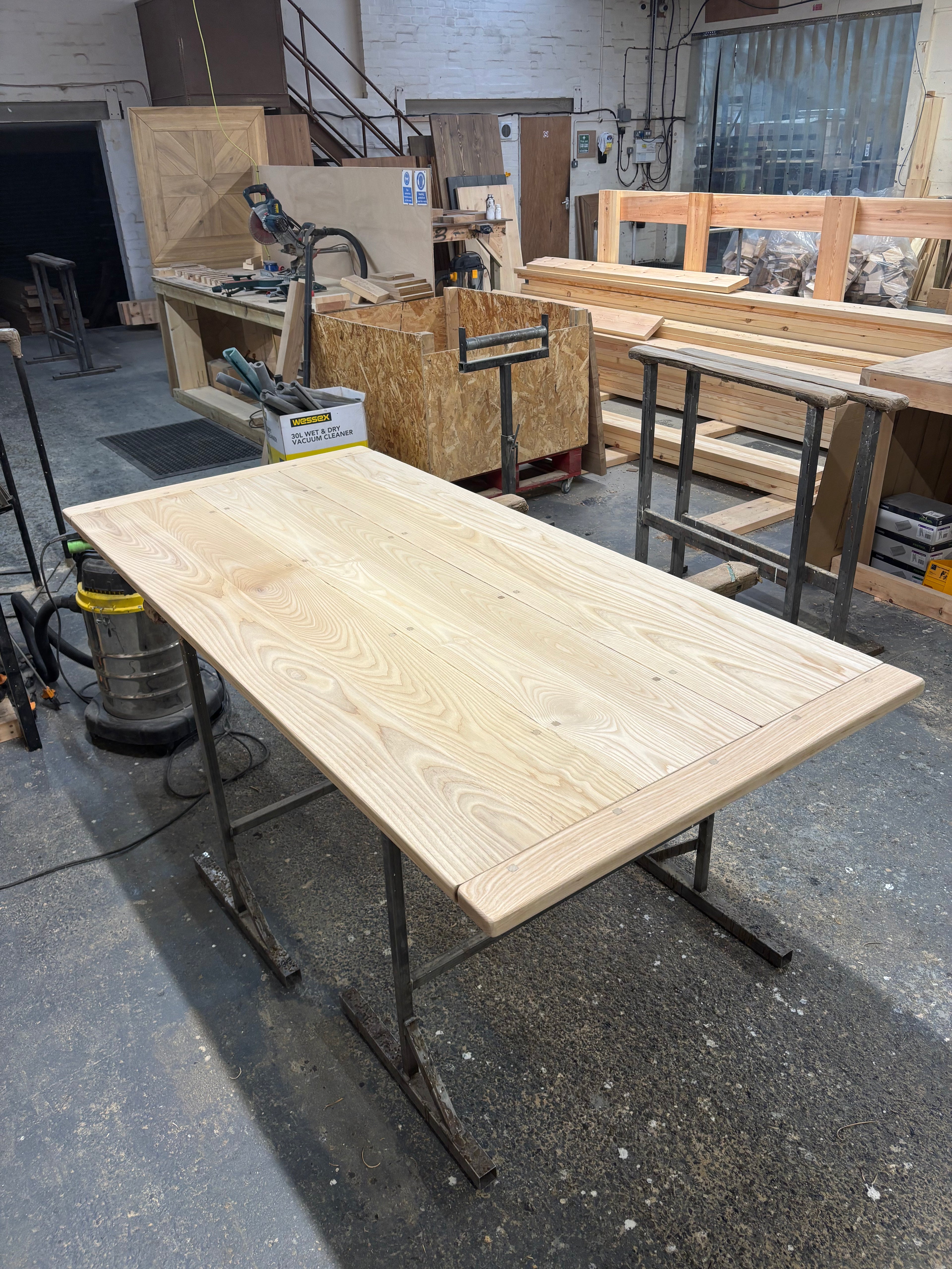 Ex Demo - 183cm x 88cm Unstained Solid ASH Dining Table - Choose your legs AND Stain