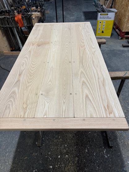 Ex Demo - 183cm x 88cm Unstained Solid ASH Dining Table - Choose your legs AND Stain