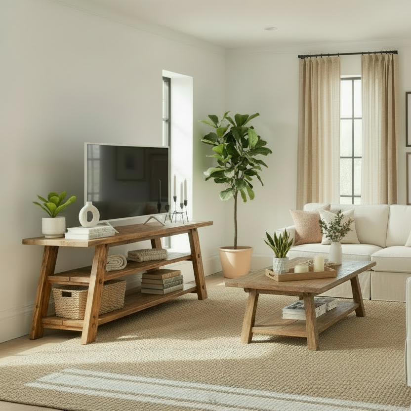 Rustic 3 Tier Trestle Tv Unit