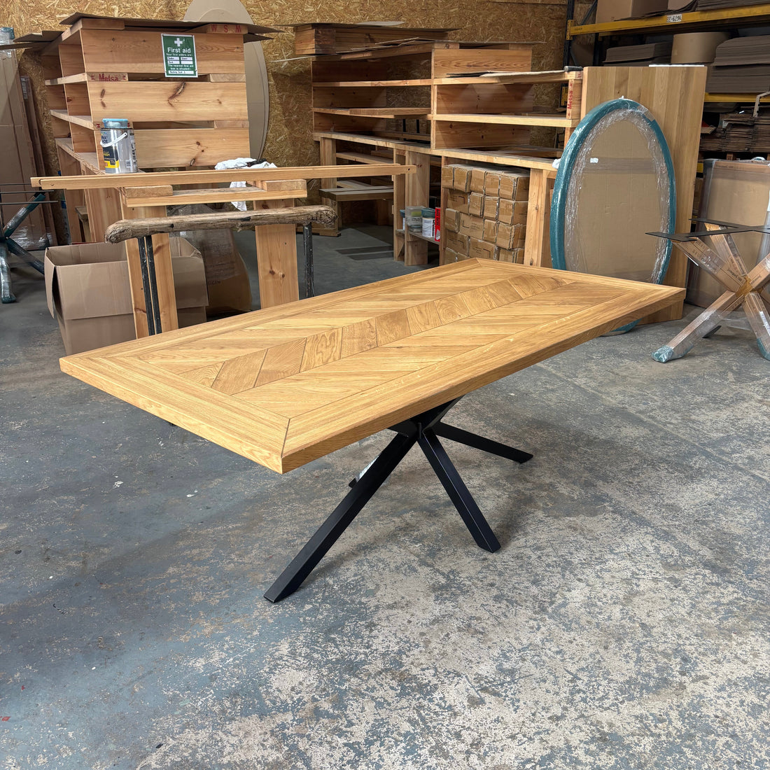 Ex Demo - Solid Oak Roscel Herringbone Table - 200cm x 100cm Stained in Smoked Oak