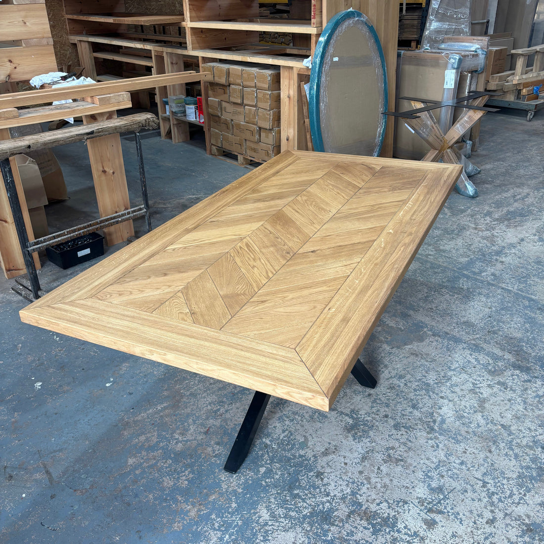 Ex Demo - Solid Oak Roscel Herringbone Table - 200cm x 100cm Stained in Smoked Oak