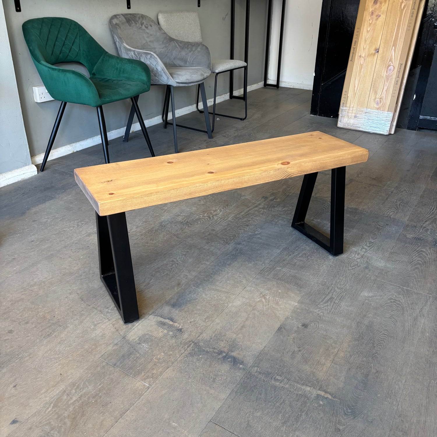 Ex Demo - Rustic Wooden Bench Thin Trapeze legs - 100cm x 29cm - Whisk ...