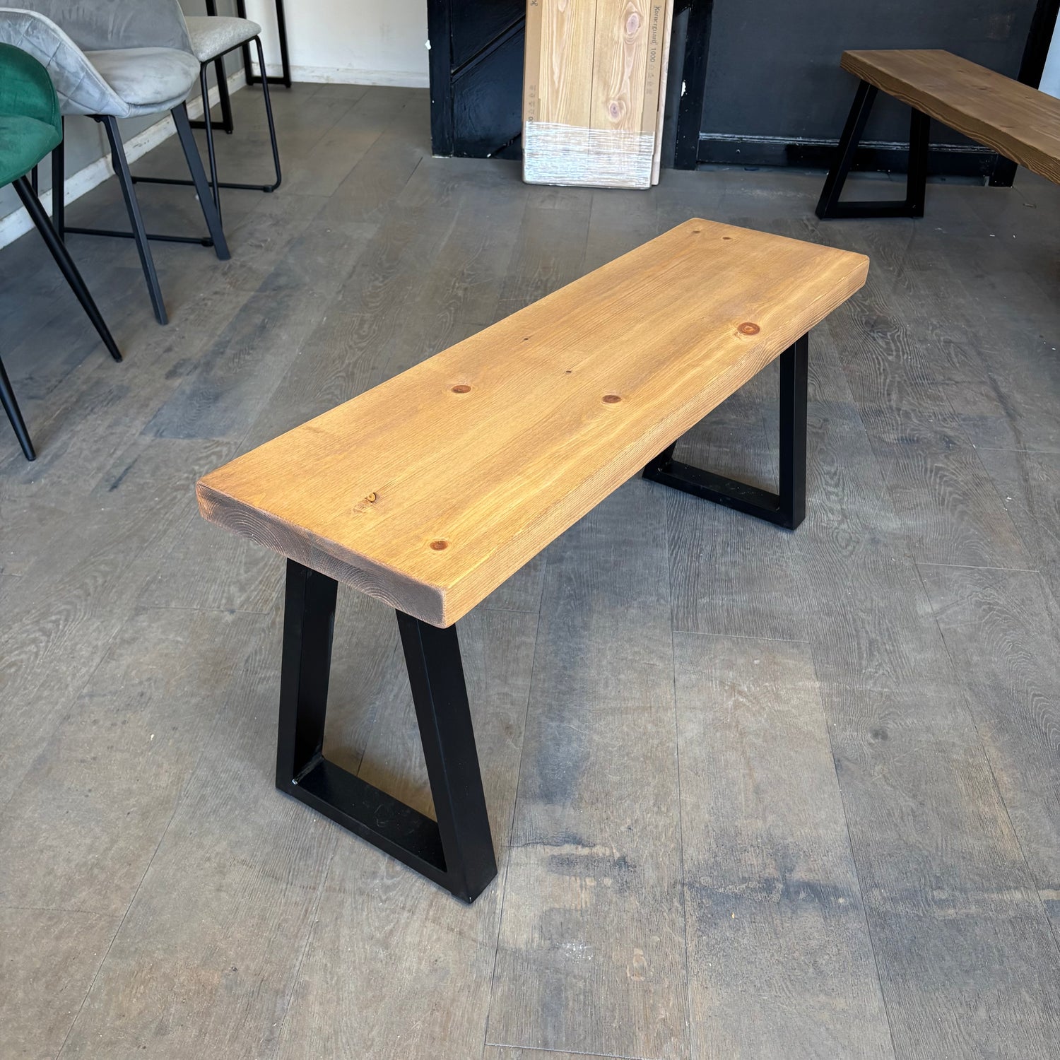 Ex Demo - Rustic Wooden Bench Thin Trapeze legs - 100cm x 29cm - Whisk ...