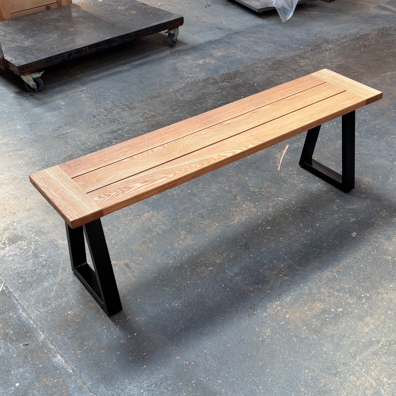 Ex Demo - Solid Ash Wooden Bench Thin Trapeze legs - 128cm x 30cm