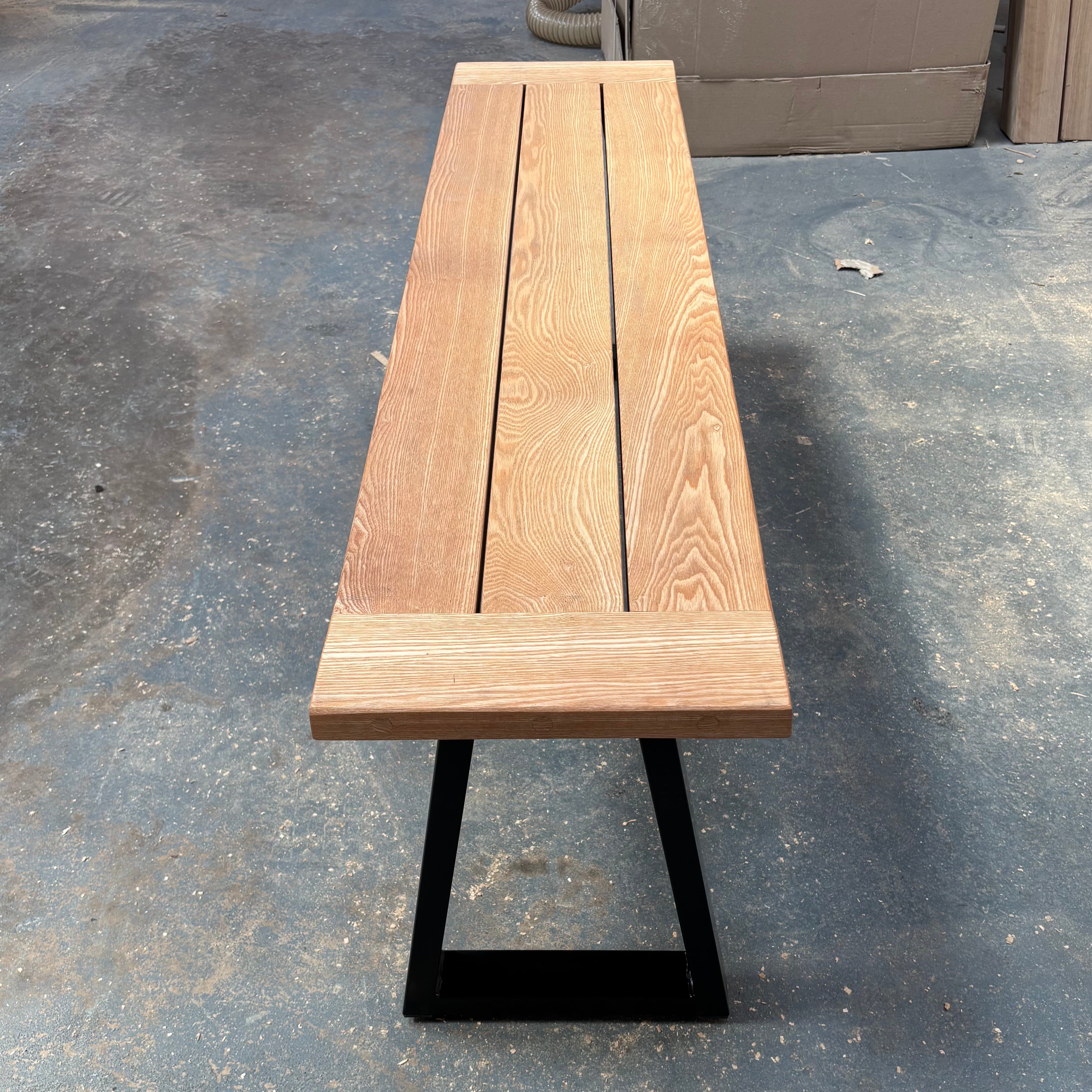 Ex Demo - Solid Ash Wooden Bench Thin Trapeze legs - 128cm x 30cm