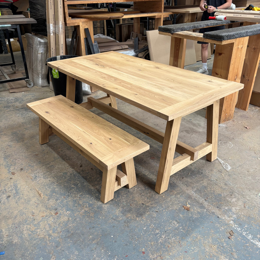 Outlet - Solid Oak Boscobel 180cm x 90cm with 1 Bench - Stained in Mist