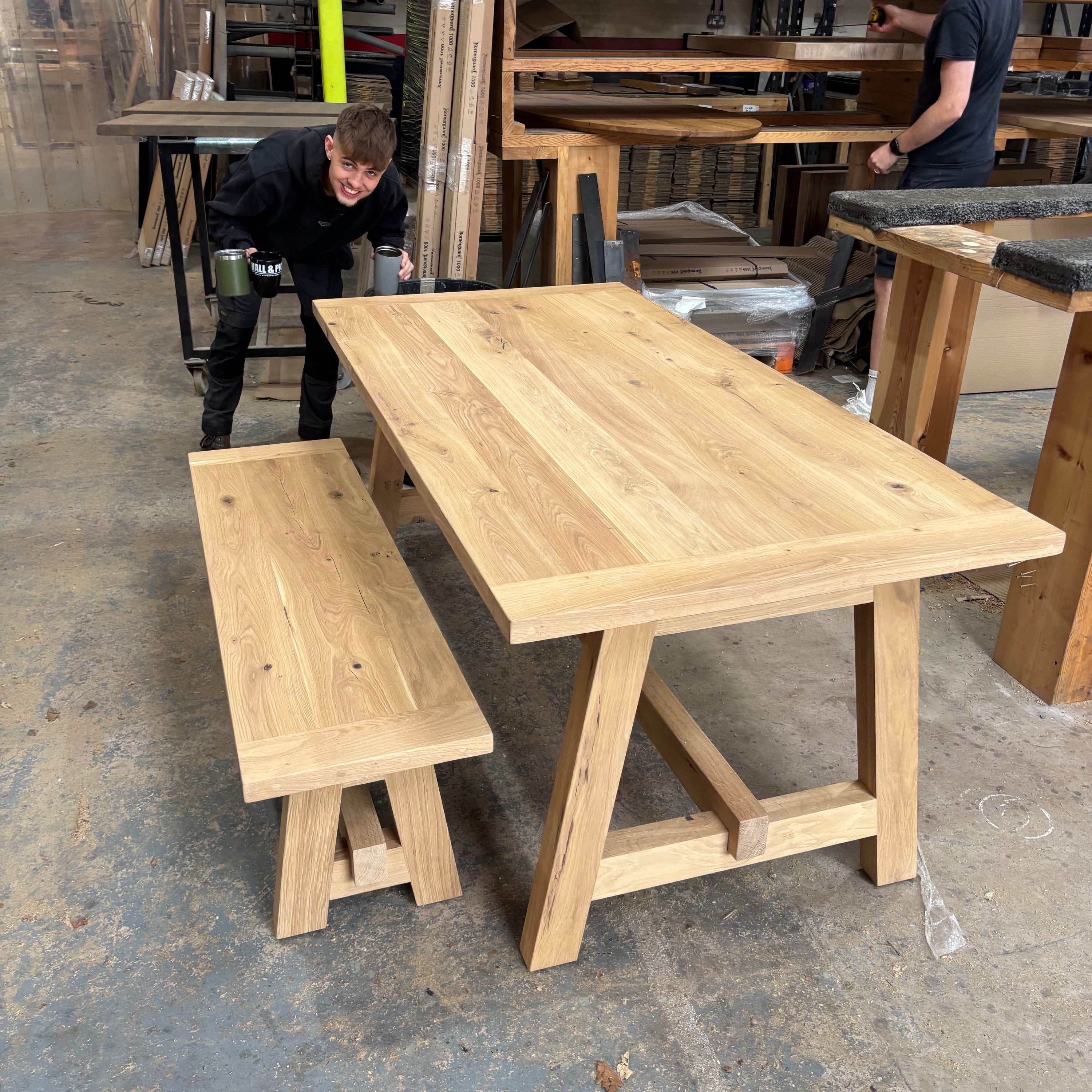 Outlet - Solid Oak Boscobel 240cm x 90cm TABLE ONLY NO BENCH - Stained in Mist