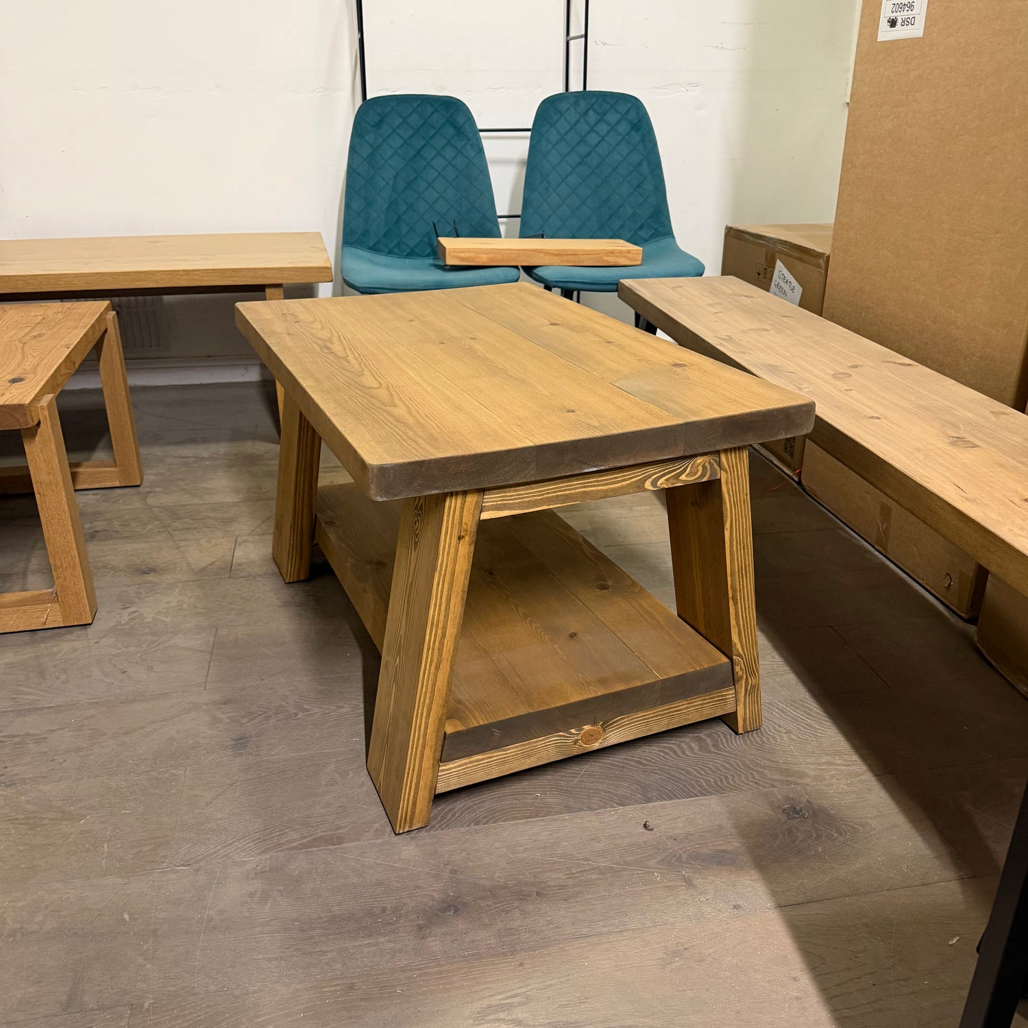 Ex Demo - 90cm x 57cm Trestle Coffee table - Smoked Oak