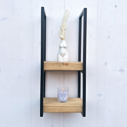 Rustic Two Tier Hanging Wall Shelving Unit Decor Shelves   