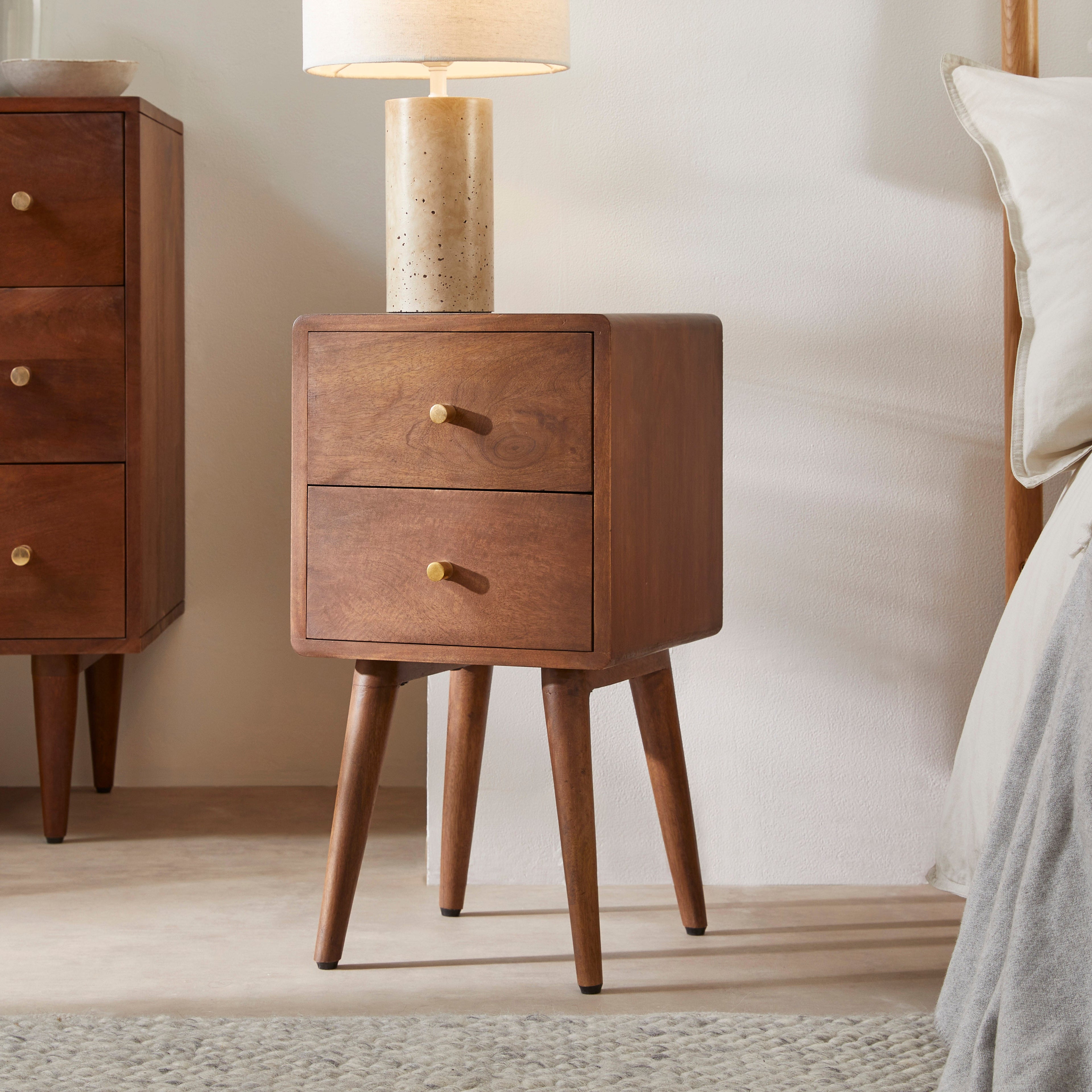 Scandinavian Walnut Logan Narrow Bedside Table