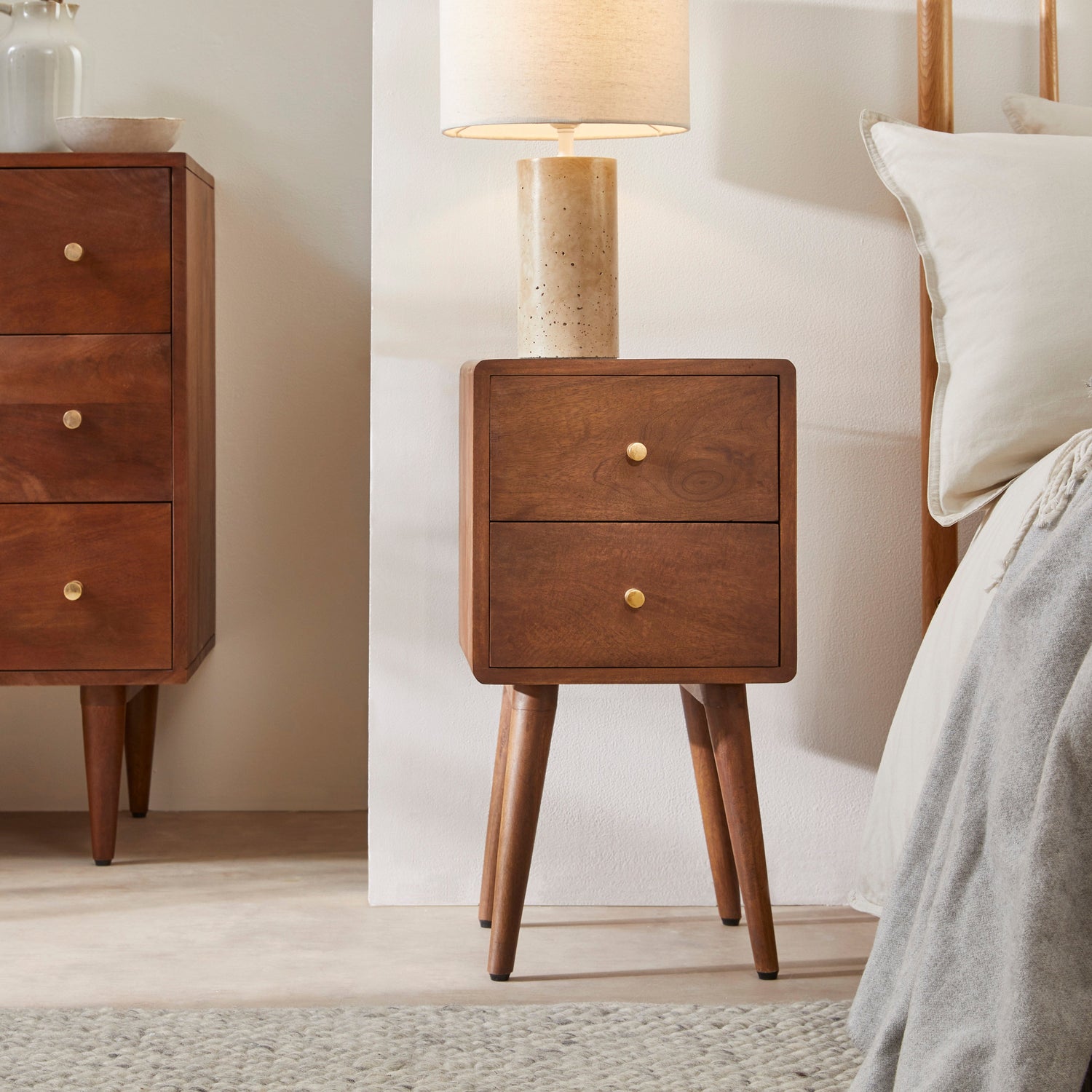 Scandinavian Walnut Logan Narrow Bedside Table