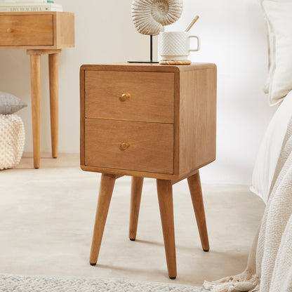 Scandinavian Light Walnut Logan Narrow Bedside Table