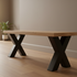 oak bench with black crossed legs