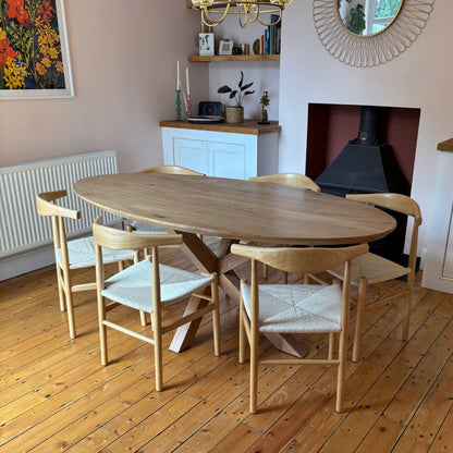 Rustic Solid Oak Oval Dining Table - Central Spider Legs