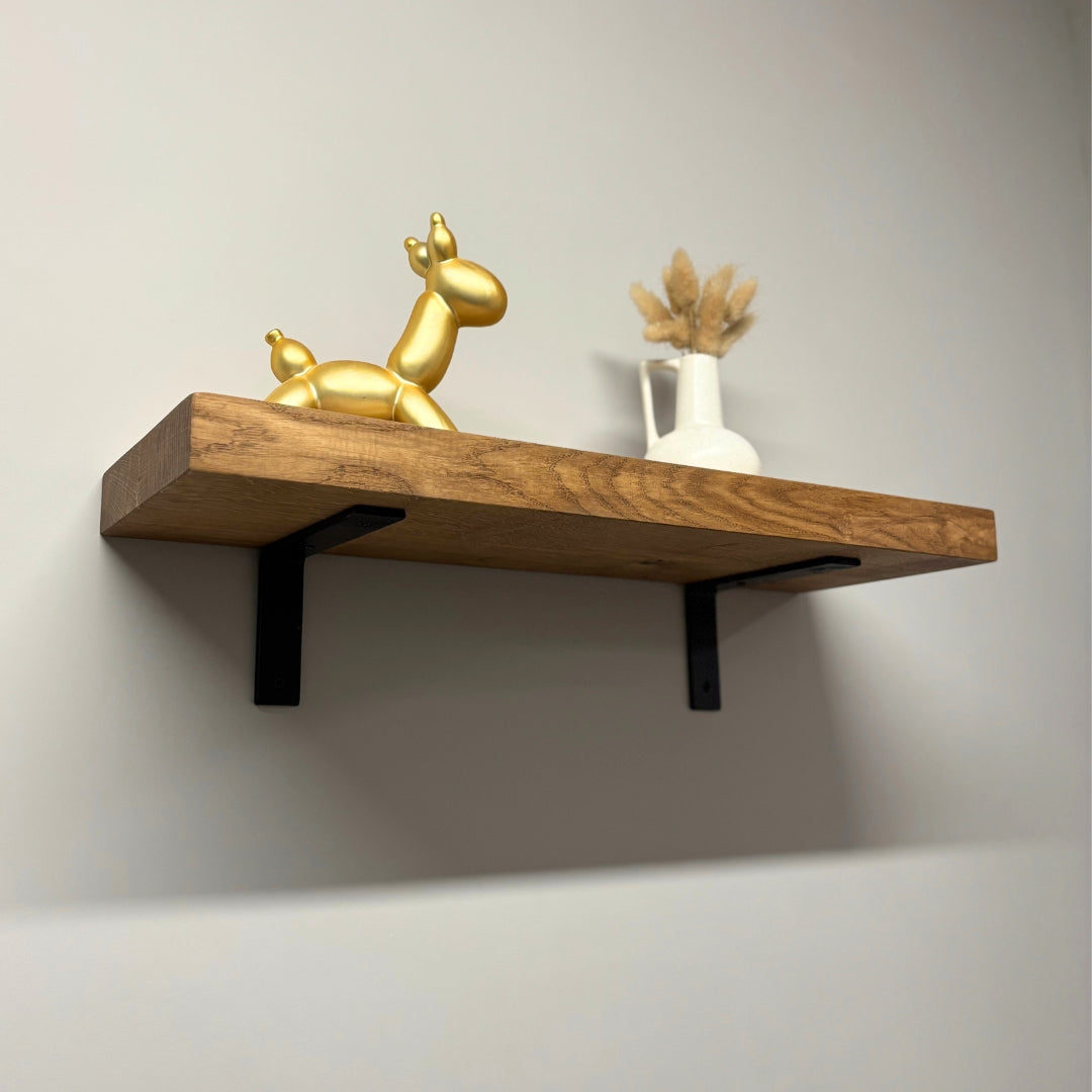 Solid Oak Wooden Shelf with Brackets