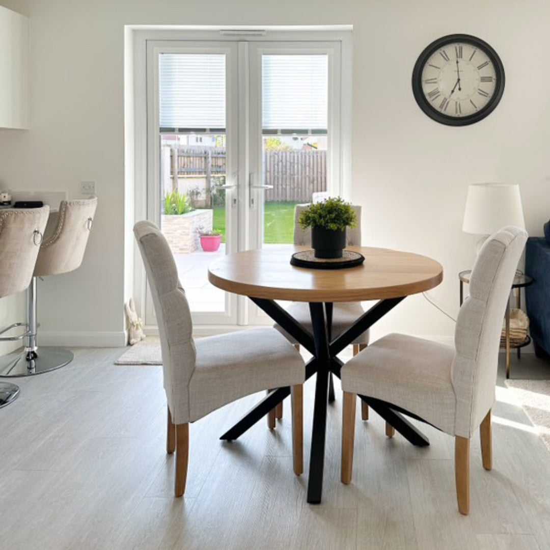 Solid Oak Round Dining Table - Cross Central Pedestal leg