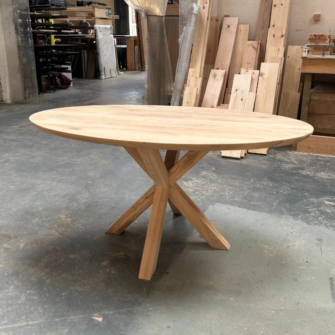 Solid Oak Oval Dining Table - Central Spider Legs