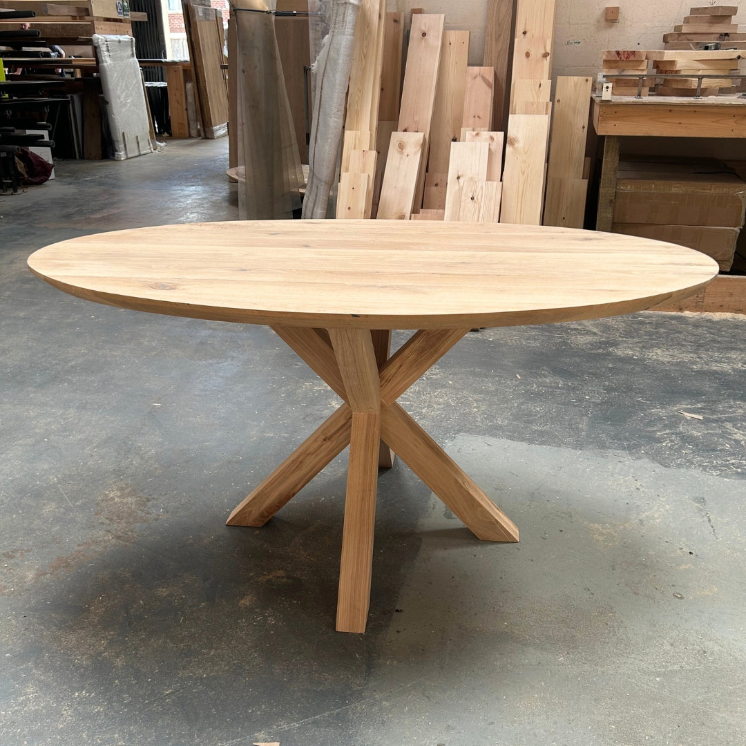 Solid Oak Oval Dining Table - Central Spider Legs