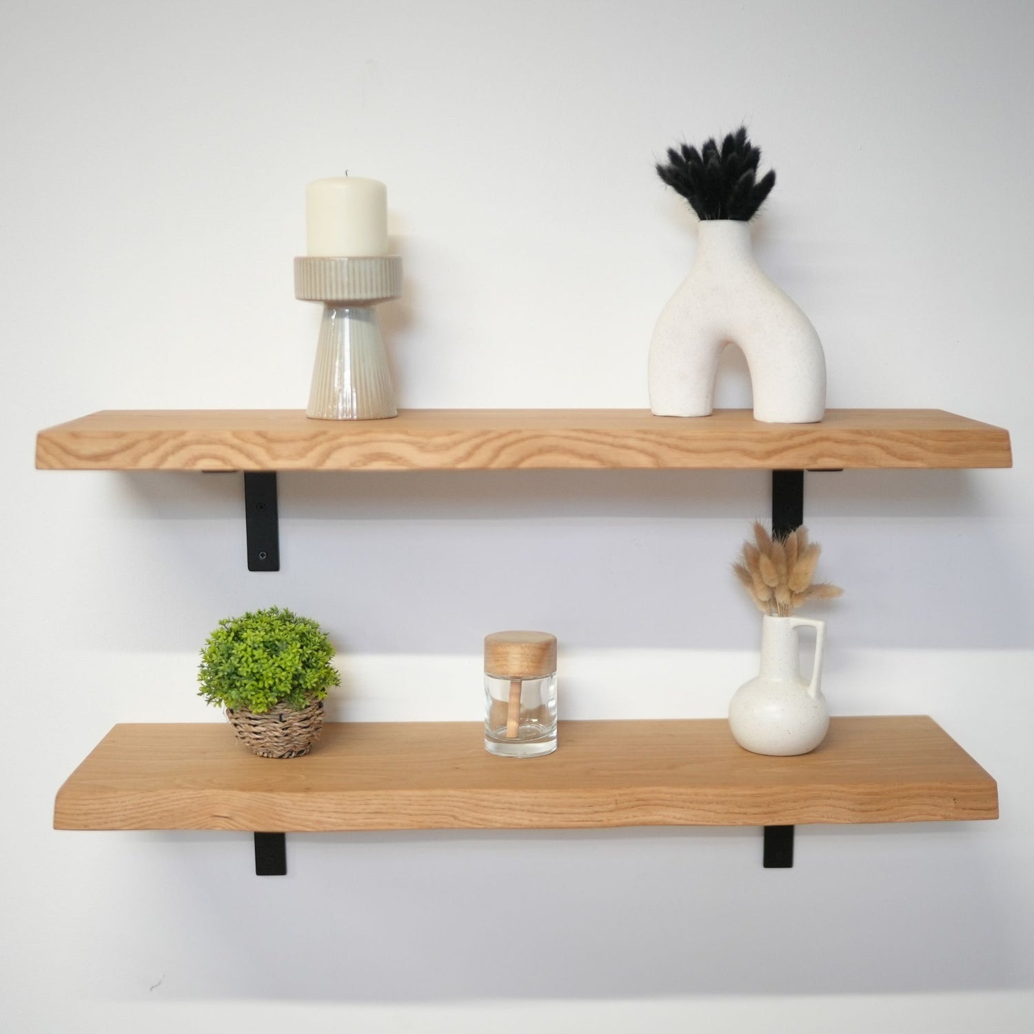 Solid Oak waney edge wooden shelves - Set of two – Masterplank UK