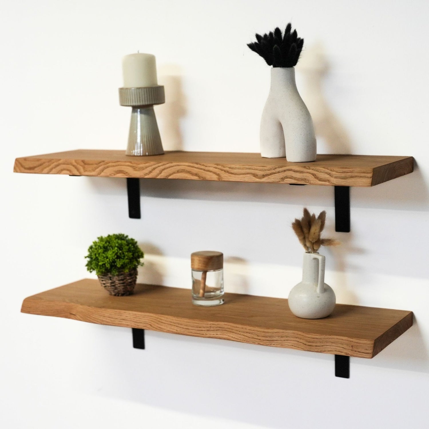 Solid Oak waney edge wooden shelves - Set of two - masterplank uk shop