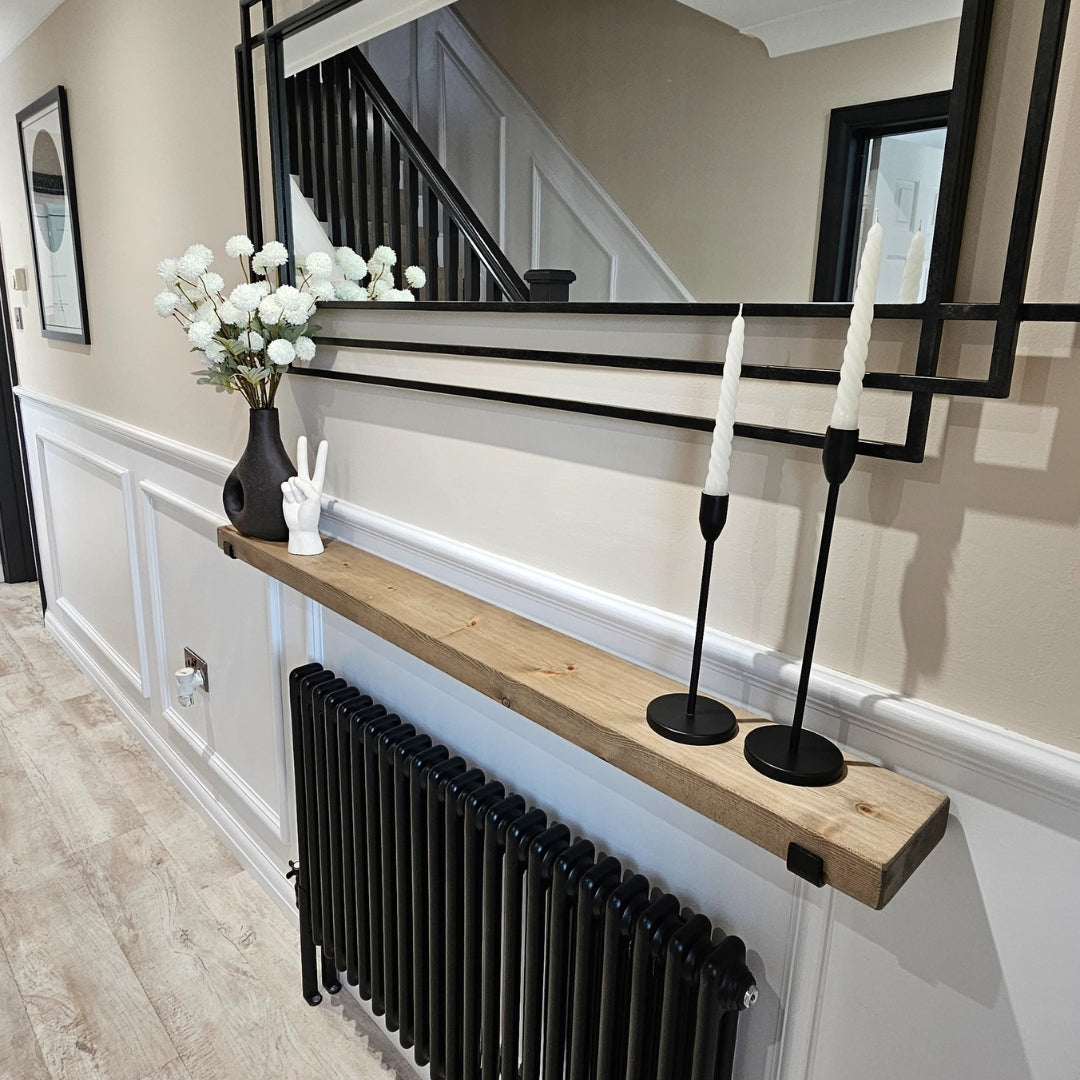 Small Radiator Shelf Solid Oak Wooden Radiator Shelf with Flat lipped brackets – Masterplank UK