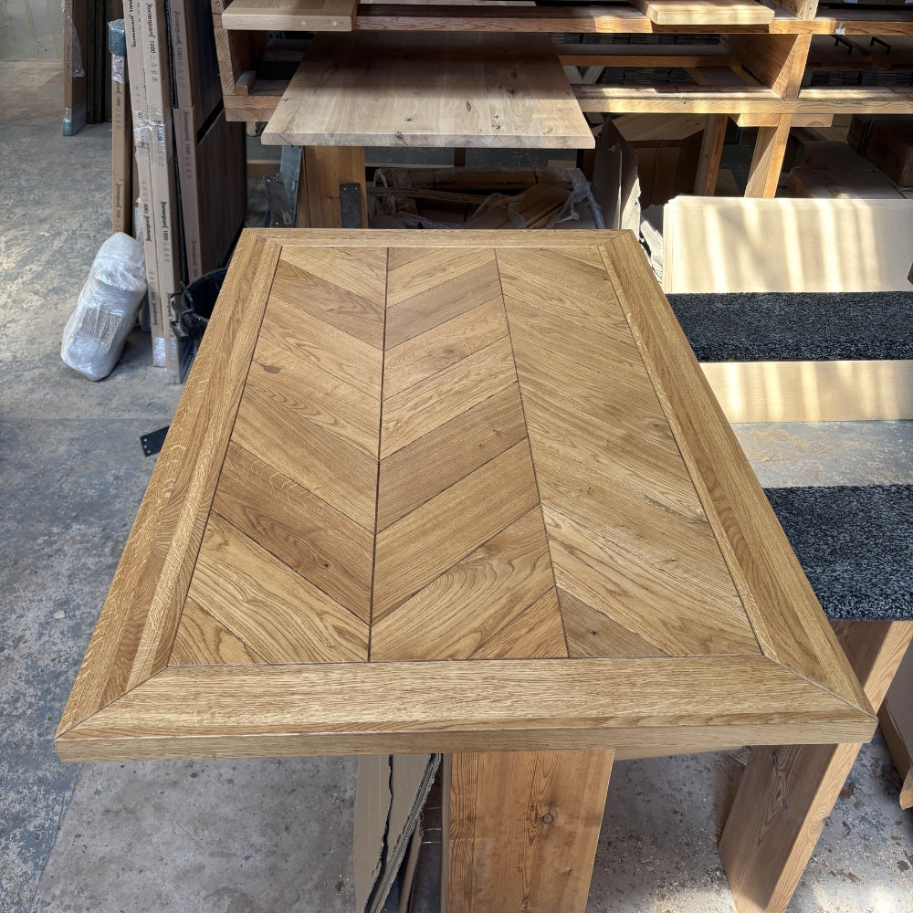 Ex Demo - Solid Oak Roscel Herringbone Table - 160cm x 90cm Stained in English