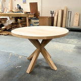 Solid Oak Round Dining Table - Cross central leg