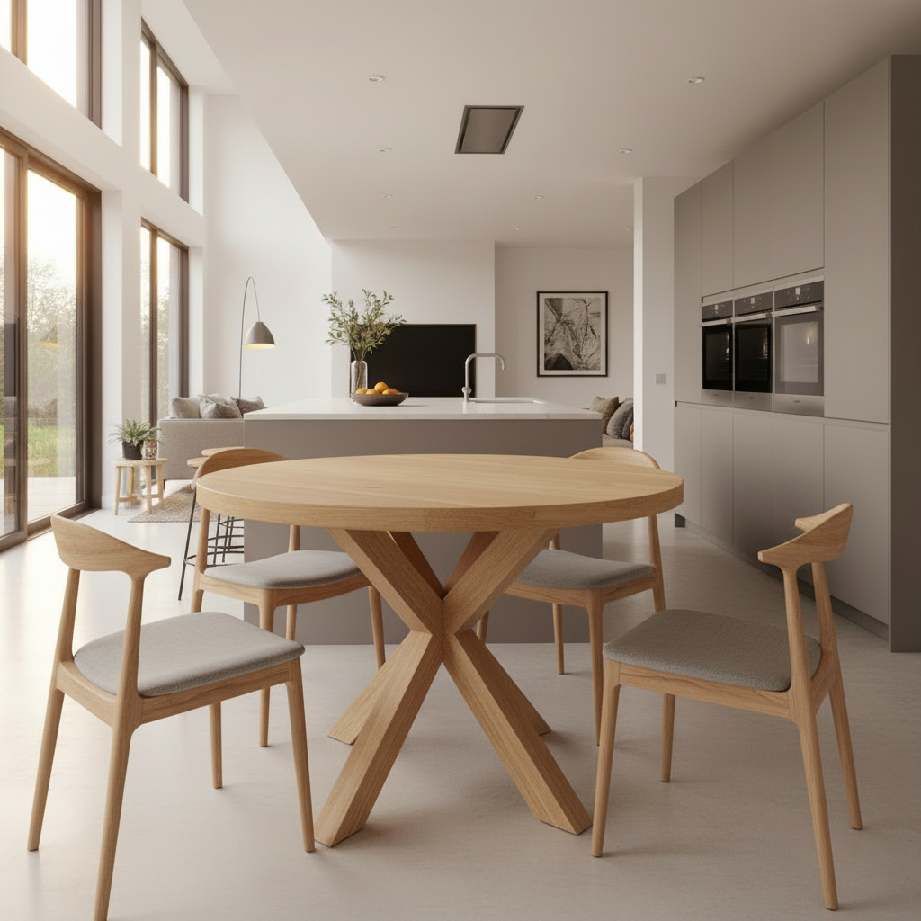 Modern kitchen with wooden dining table and chairs