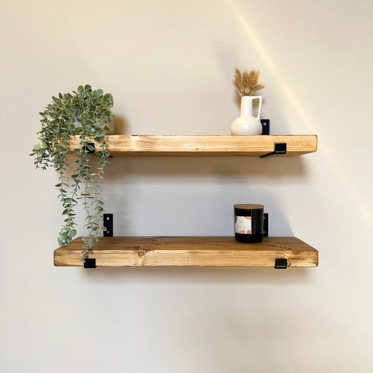 Pair of Rustic Wooden Shelves with Seated L Brackets handcrafted in the UK Shelves Masterplank UK Single Shelf 70cm 