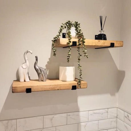 Pair of Rustic Wooden Shelves with Seated L Brackets handcrafted in the UK Shelves Masterplank UK Set of Two Shelves 50cm 