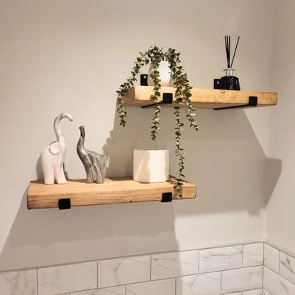 Pair of Rustic Wooden Shelves with Seated L Brackets handcrafted in the UK Shelves Masterplank UK Set of Two Shelves 50cm 