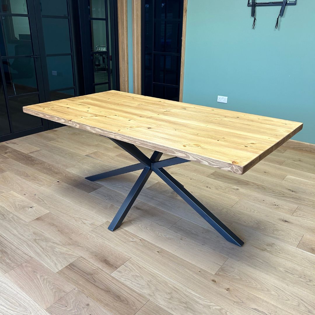 Rustic Dining Table Set Spider Leg Frame Masterplank UK rustic-dining-table-set-spider-leg-frame-masterplank-uk