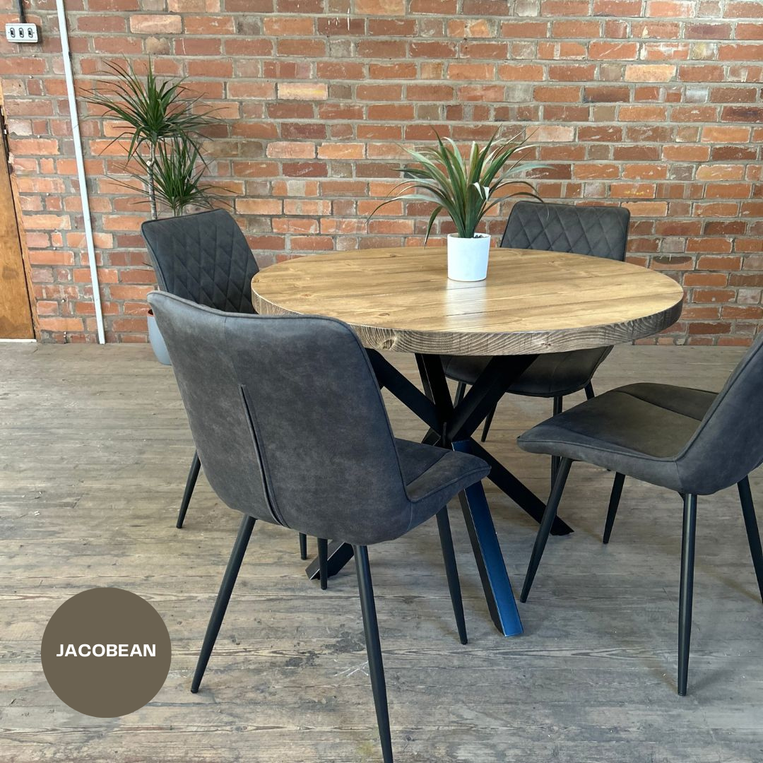 Rustic Reclaimed Round Dining Table - Steel crossed leg