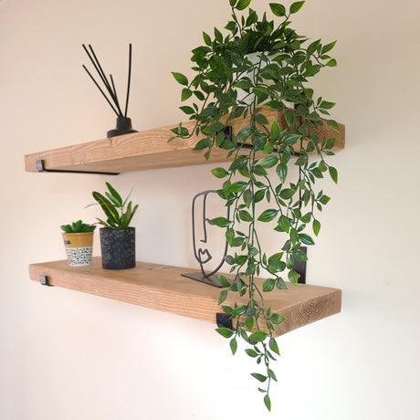 Pair of Rustic Wooden Shelves with Seated L Brackets handcrafted in the UK Shelves Masterplank UK Single Shelf 90cm 