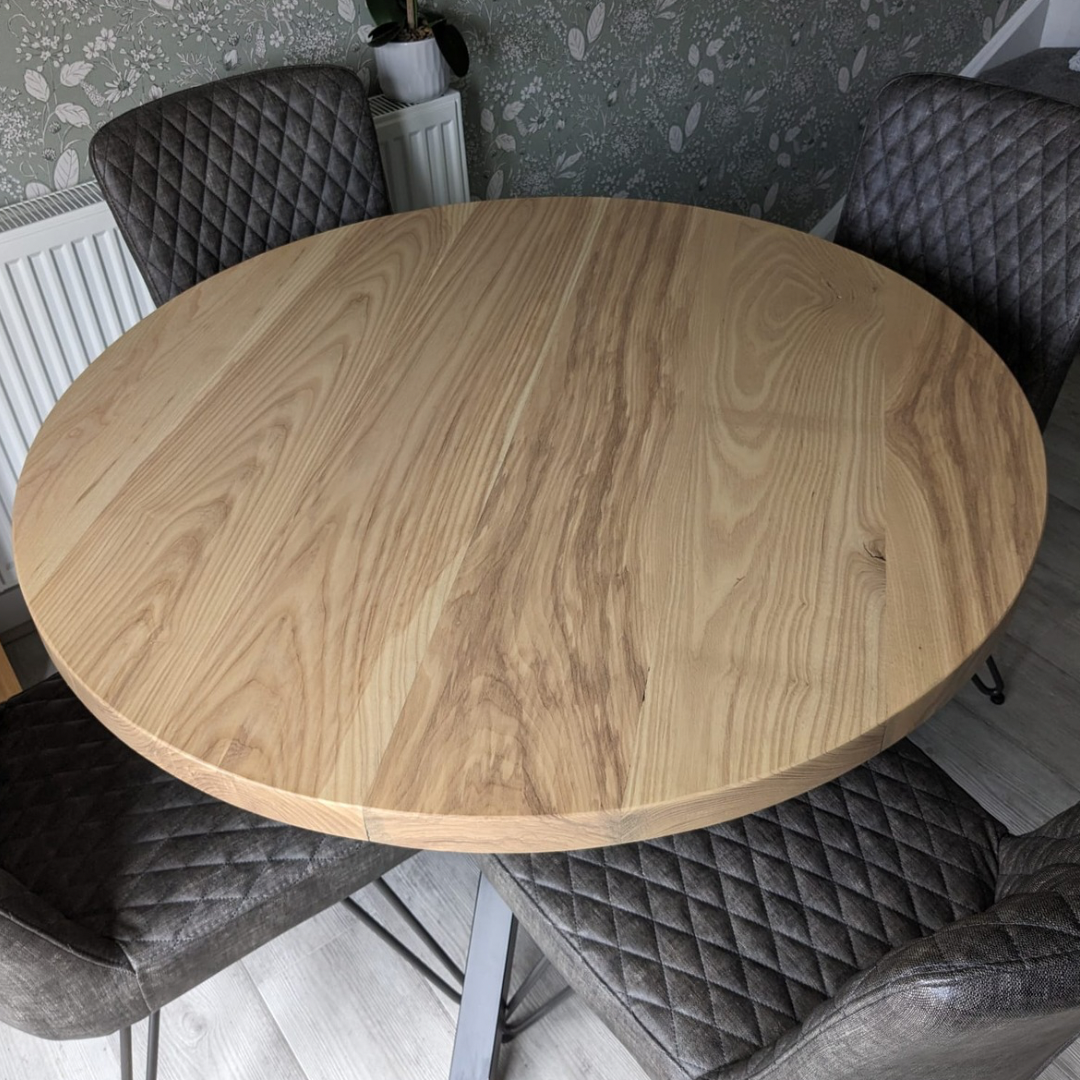 Solid Ash Round Dining Table - Cross Central Pedestal leg