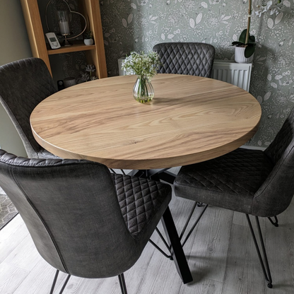 Solid Oak Round Dining Table - Cross Central Pedestal leg