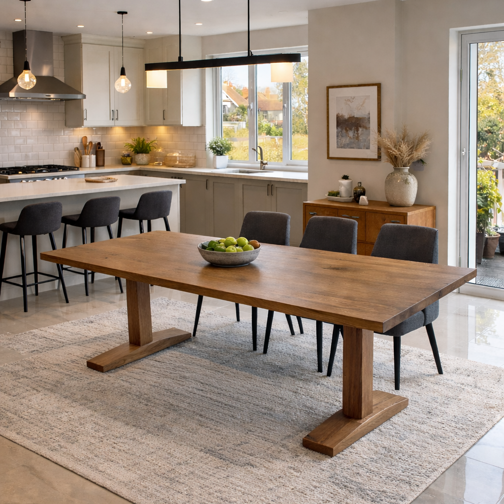 Solid oak Dining table with oak legs