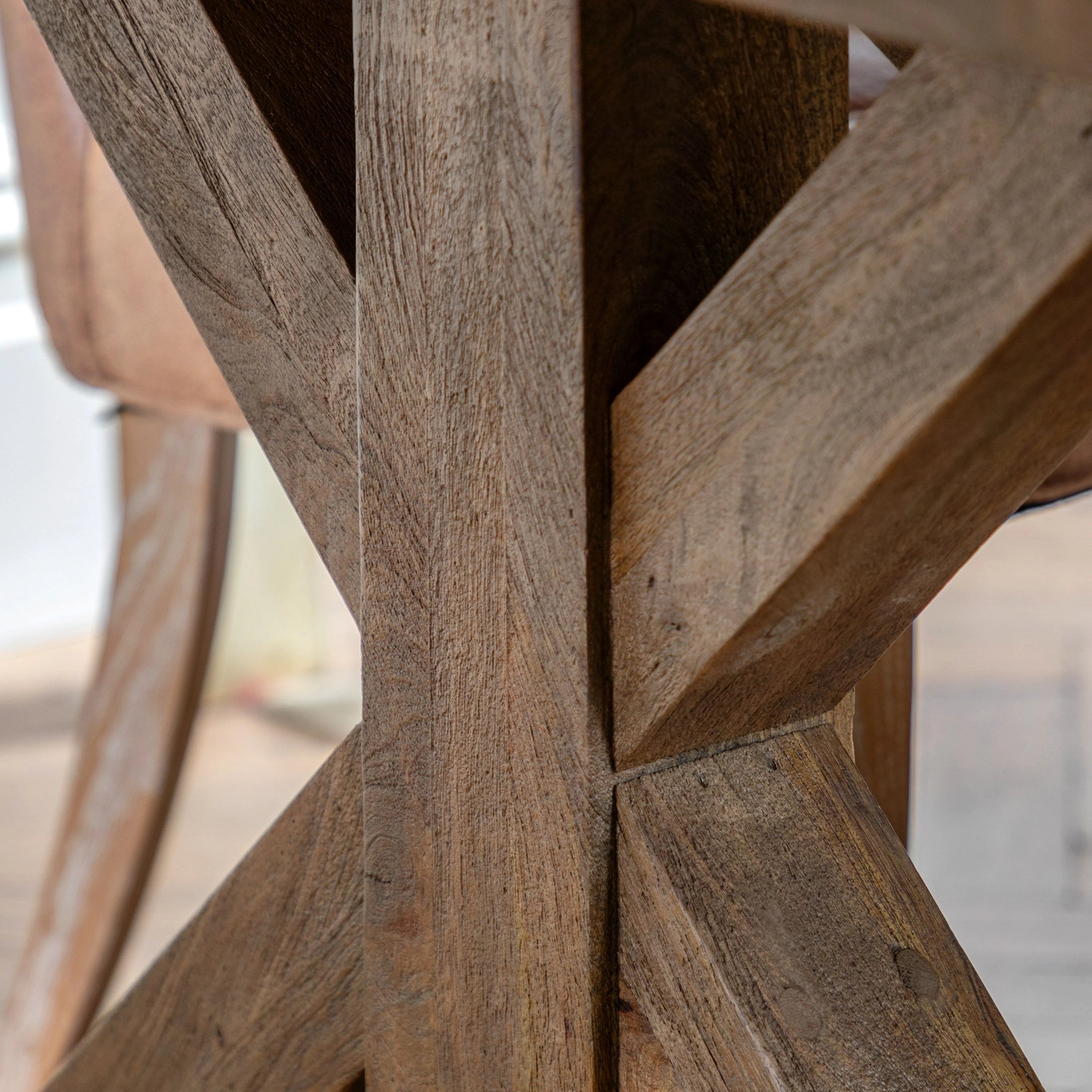 Tharna Solid Mango Crossed Shape Dining Table - Wooden legs