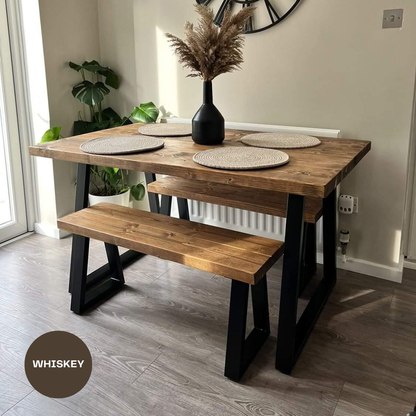 Rustic Dining Table Set - Thick Trapeze Legs