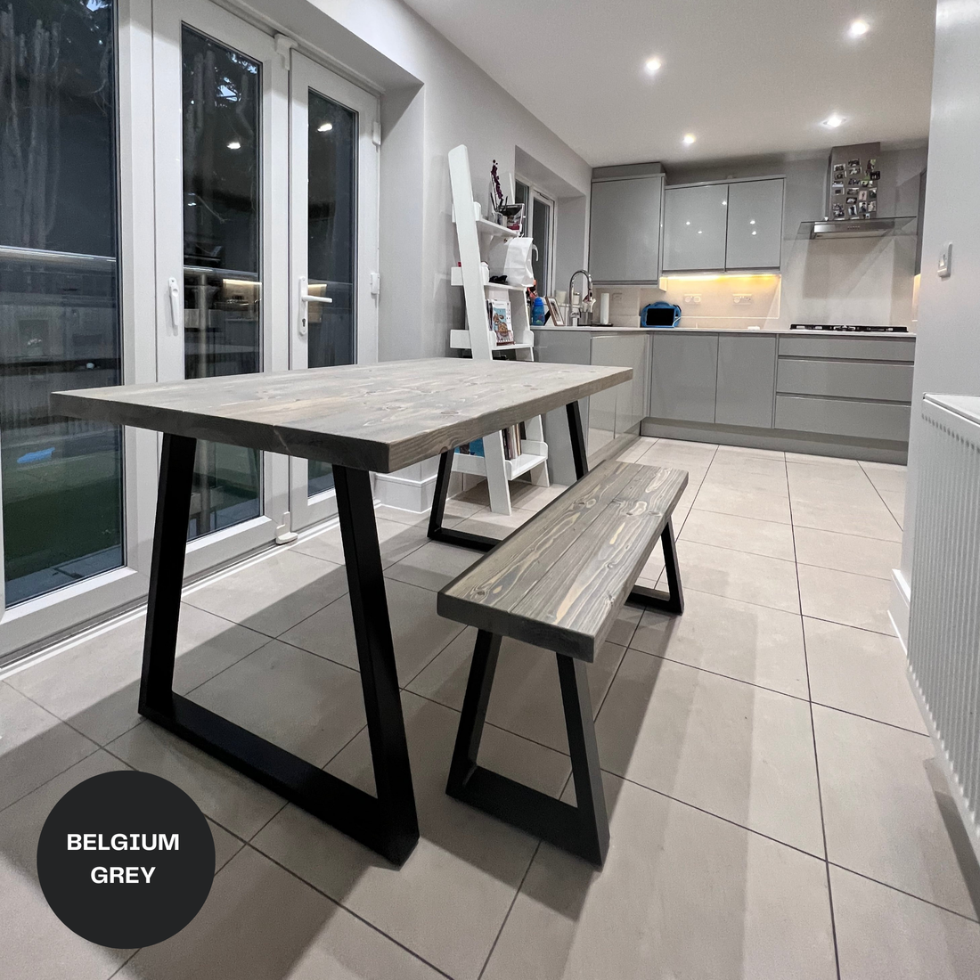 Rustic Dining Table Set - Thick Trapeze Legs