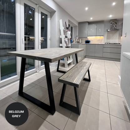 Rustic Dining Table Set - Thick Trapeze Legs