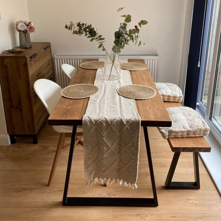 Rustic Dining Table Set - Thin Trapezium Legs Tables masterplank-shop   