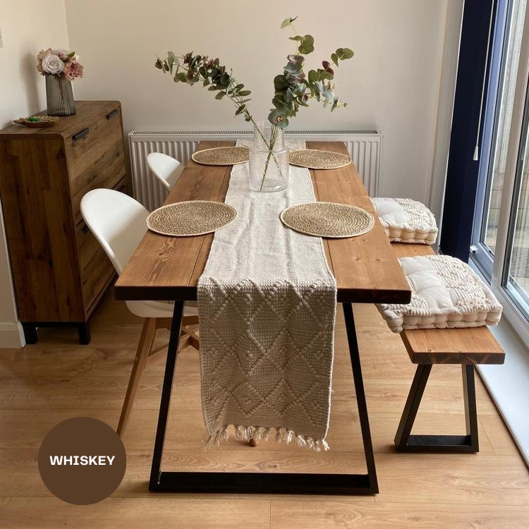 Rustic Dining Table Set - Thin Trapezium Legs