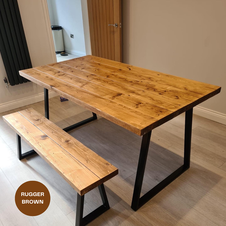 Rustic Dining Table Set - Thin Trapezium Legs