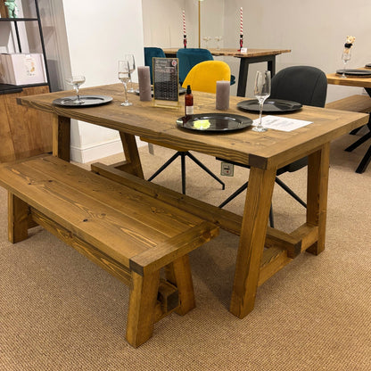 Rustic Pine Trestle Dining Table
