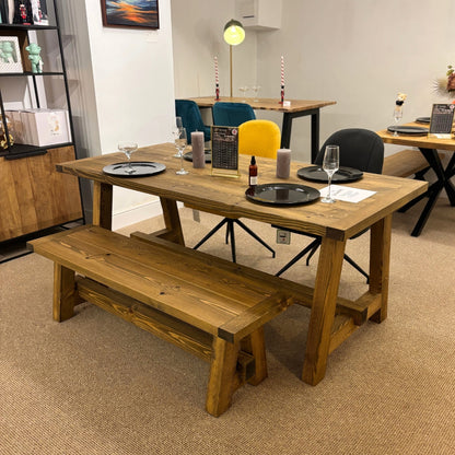 Rustic Pine Trestle Dining Table