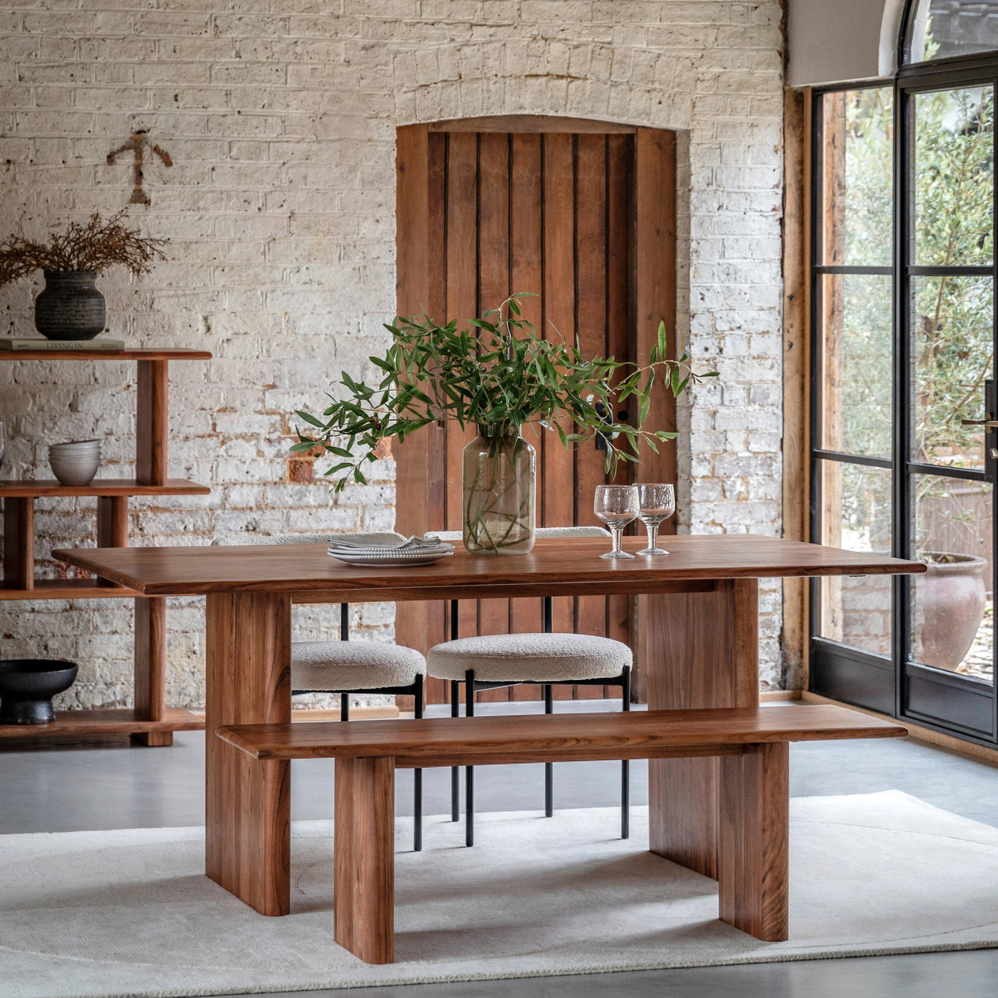 Turner Solid Acacia Dining Table and Bench Set 