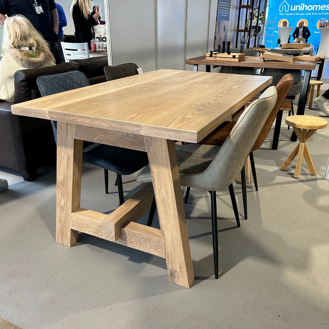 Chopwell Dining table - Solid Oak trestle dining table Oak legs masterplank shop