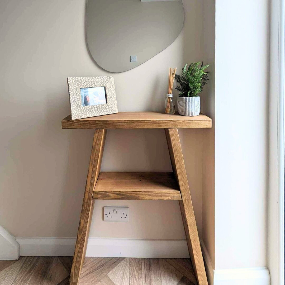 Rustic Wooden console table and side table- Large Reclaimed Wooden milking stool Shelving Masterplank UK   