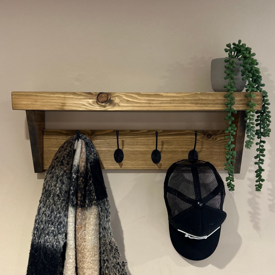 Rustic Canopy Coat hook shelf - Black coat hooks Shelves Masterplank UK   